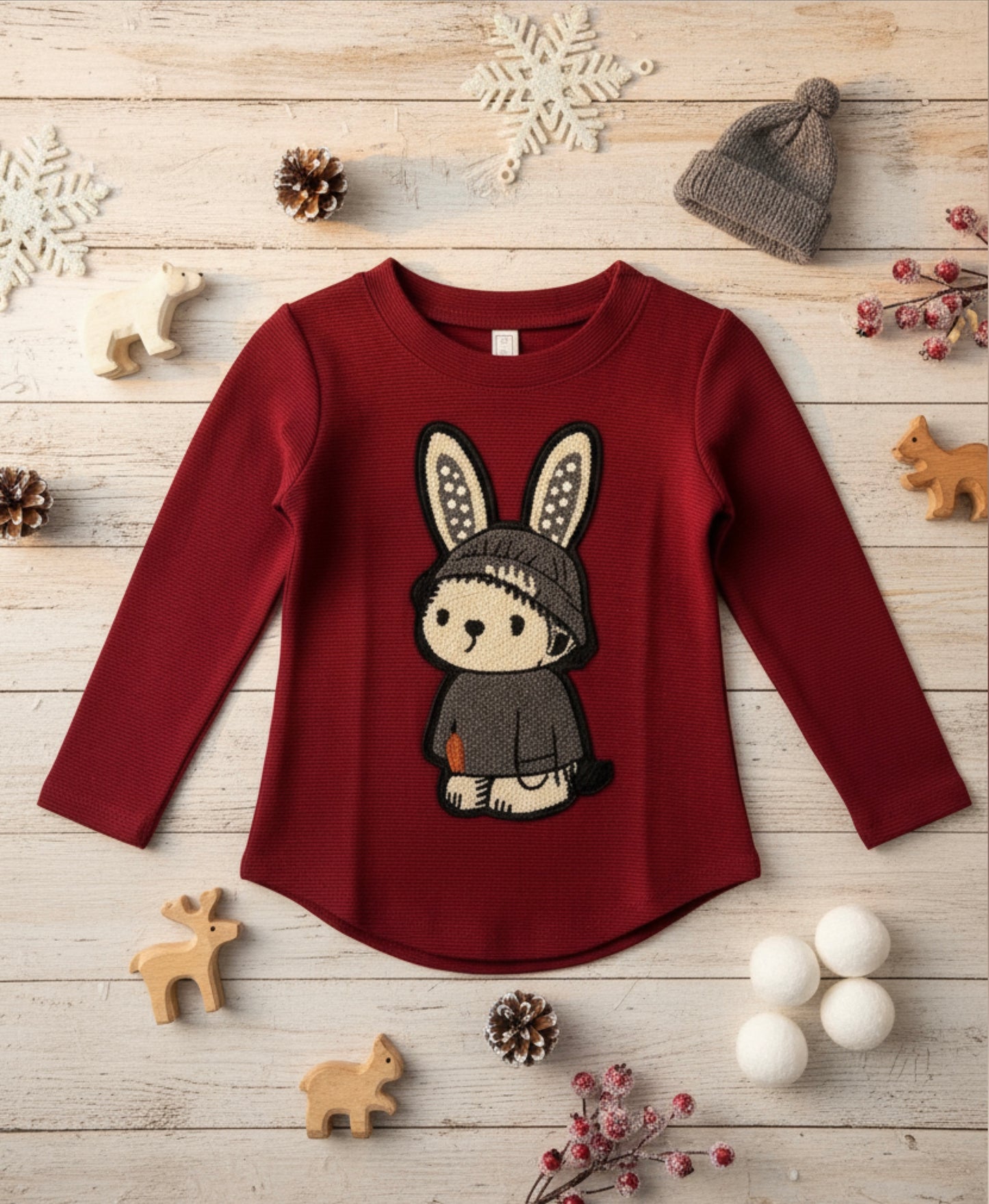 Maroon Bunny Embroidered Sweater