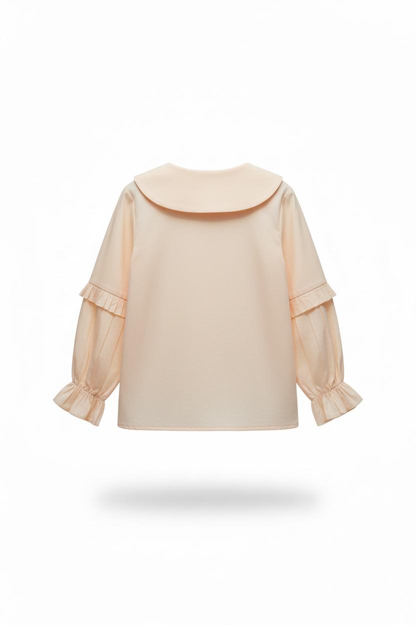 Vintage-Inspired Peter Pan Collar Ruffle Shirt – Soft Blush