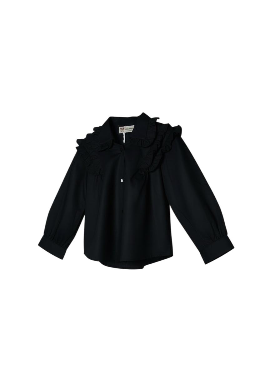 Classic Ruffle-Detail Black Shirt