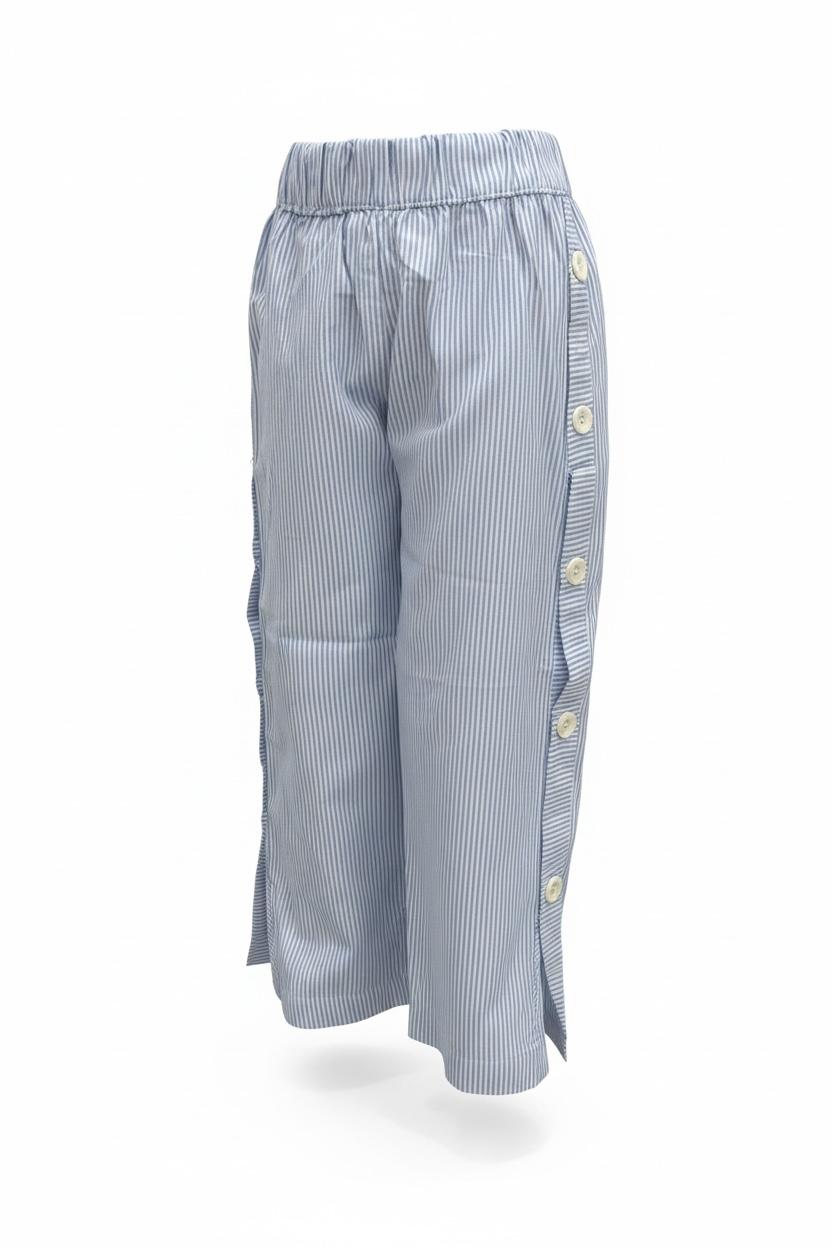 Classic Blue Pinstripe Button-Detail Pants