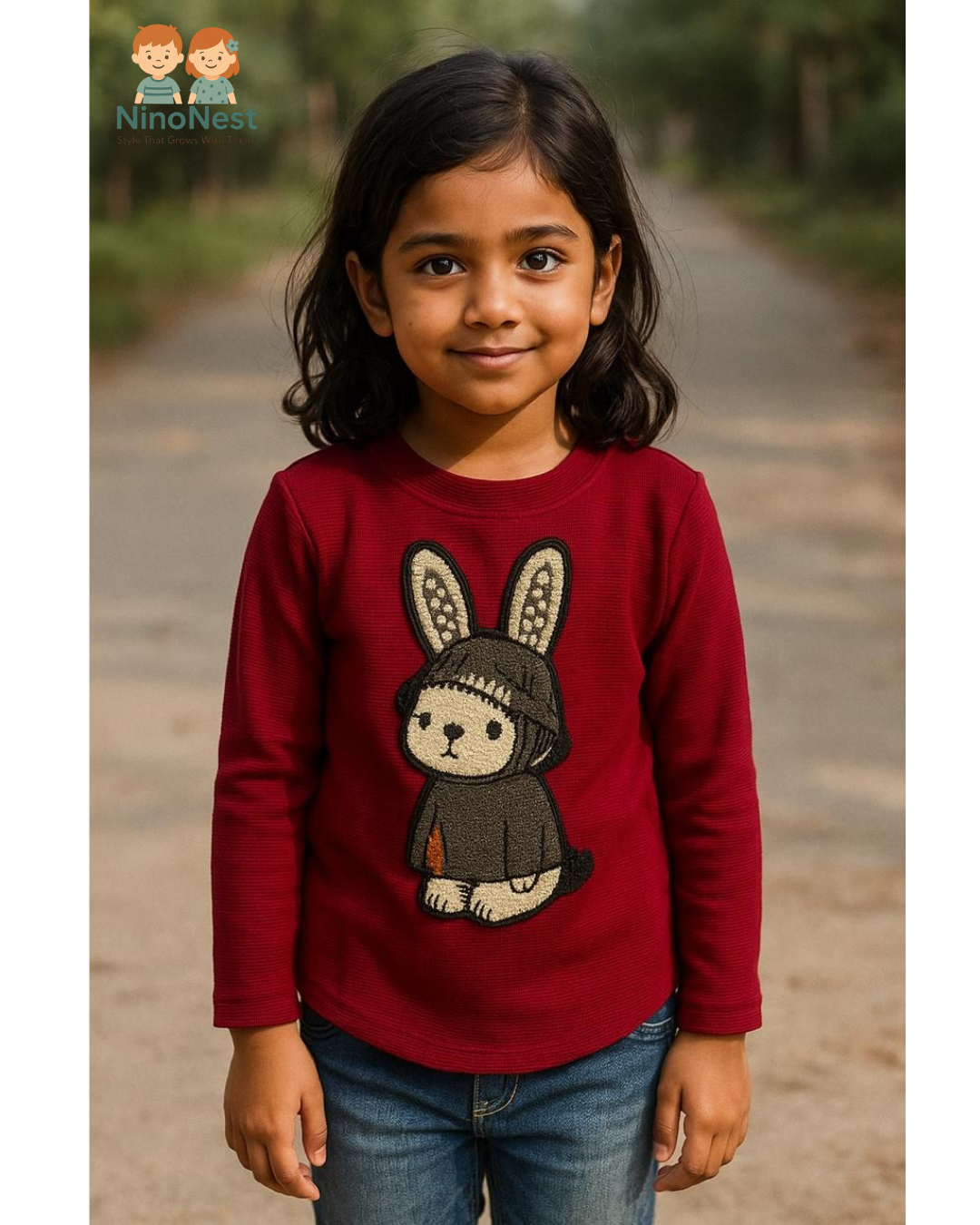 Maroon Bunny Embroidered Sweater